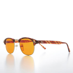 Half Frame Vintage Sunglass with Blue Blocker Amber Tinted Lens