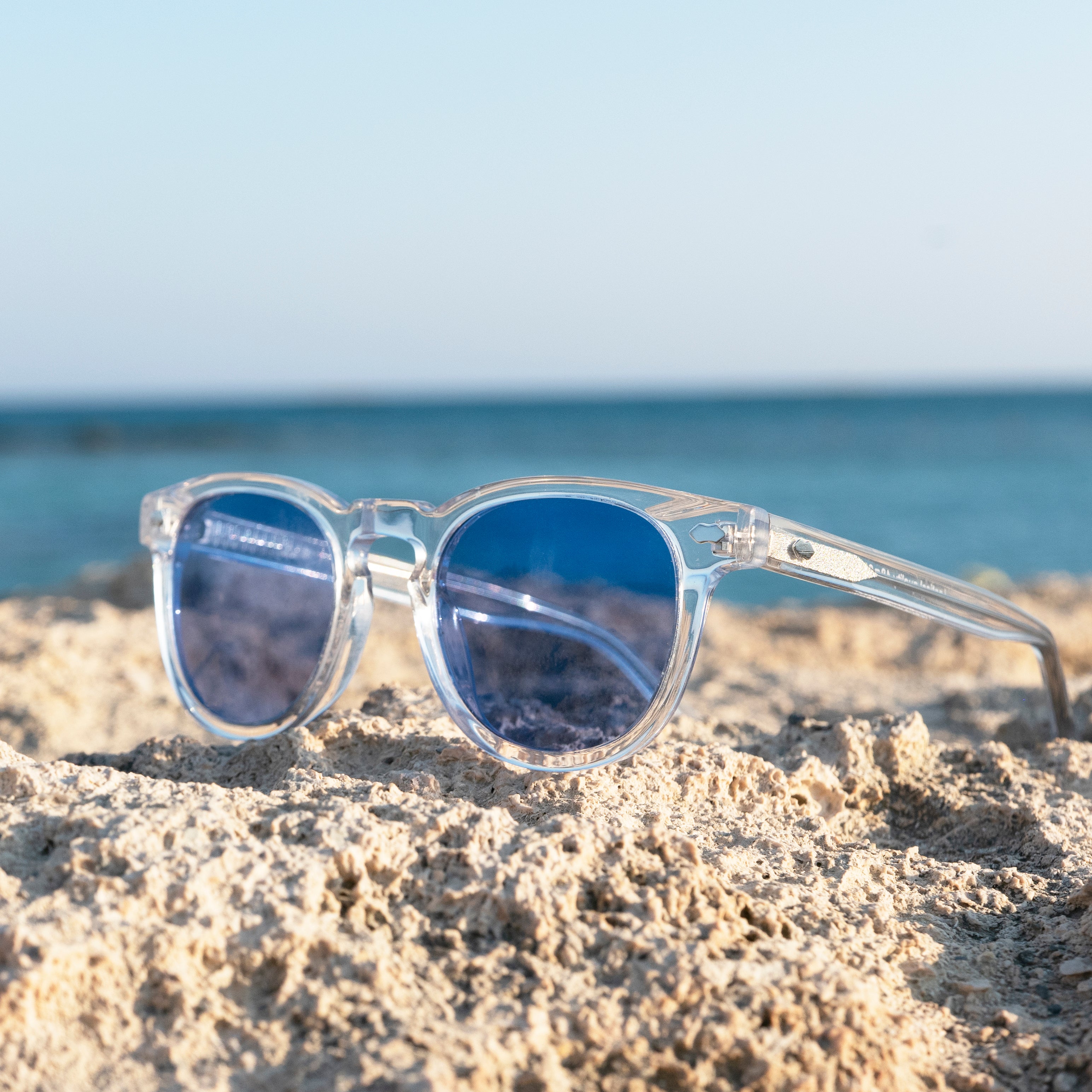 Clear Acetate Square Sunglass with Colored Lenses