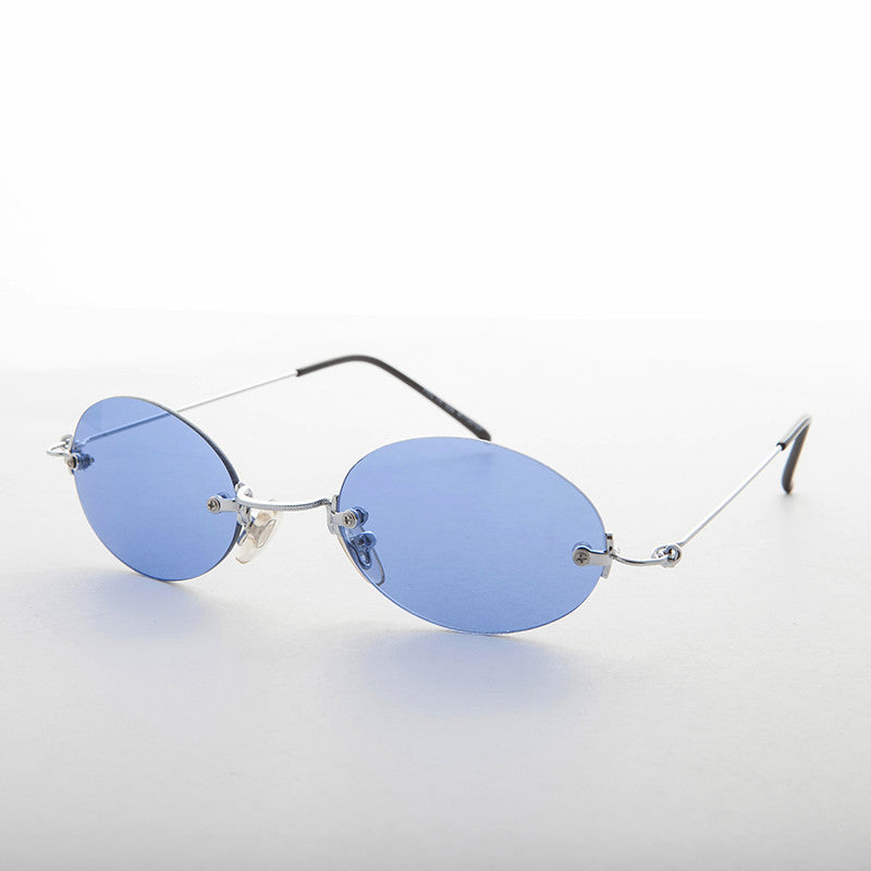 blue rimless colored lens vintage sunglass