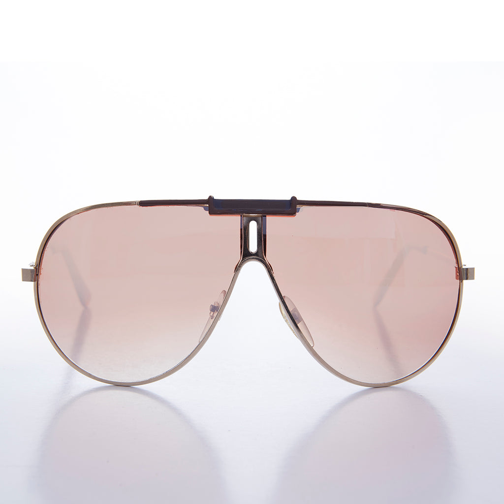 80s Gold Aviator Sunglass With Rose Colored Falsh Mirror Lens 