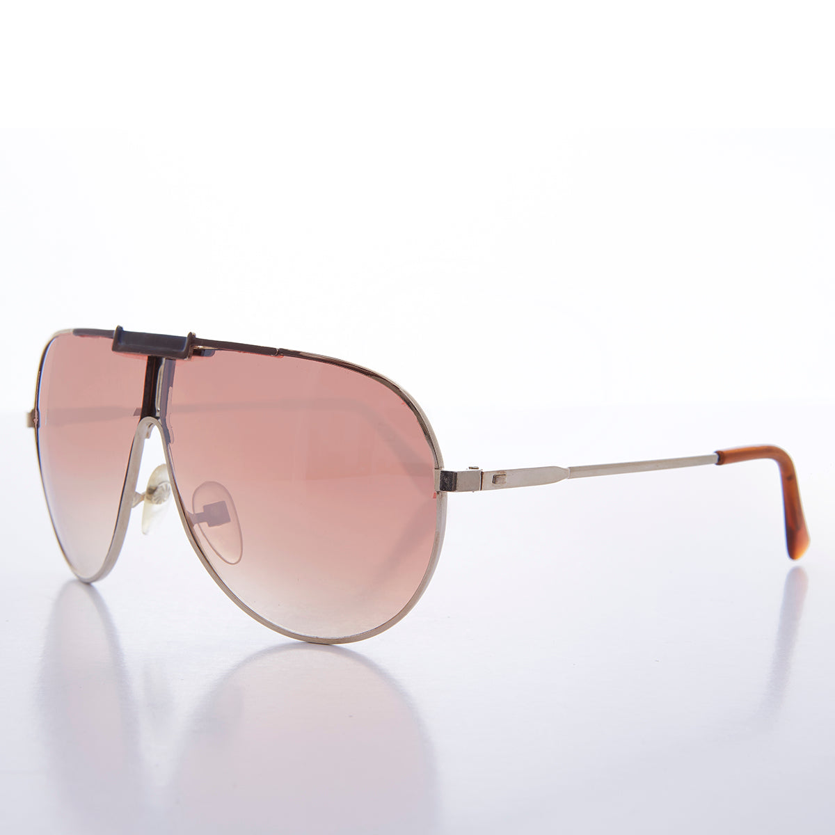 80s Gold Aviator Sunglass With Rose Colored Falsh Mirror Lens 