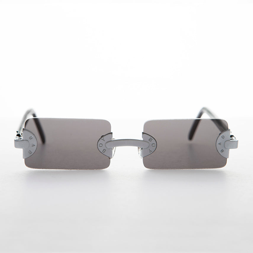 90s Vintage BAD BOY Rectangle Rimless Punk Goth Sunglass