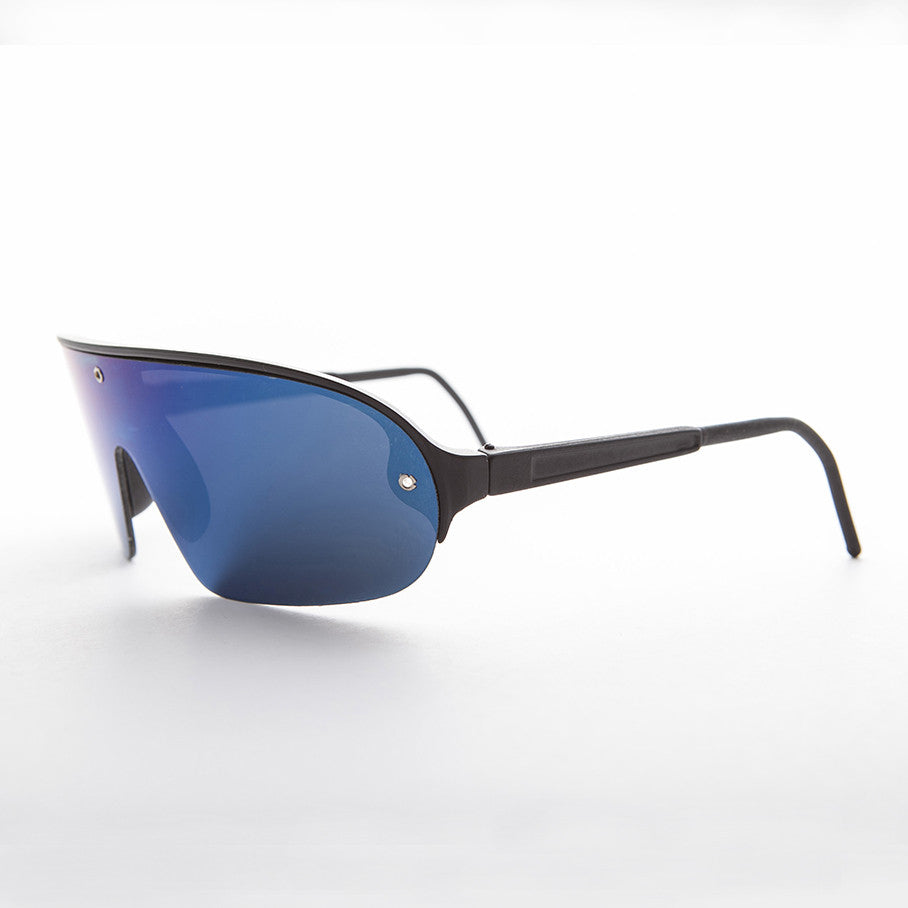 80's sporty shield warp vintage sunglass with mirror lens