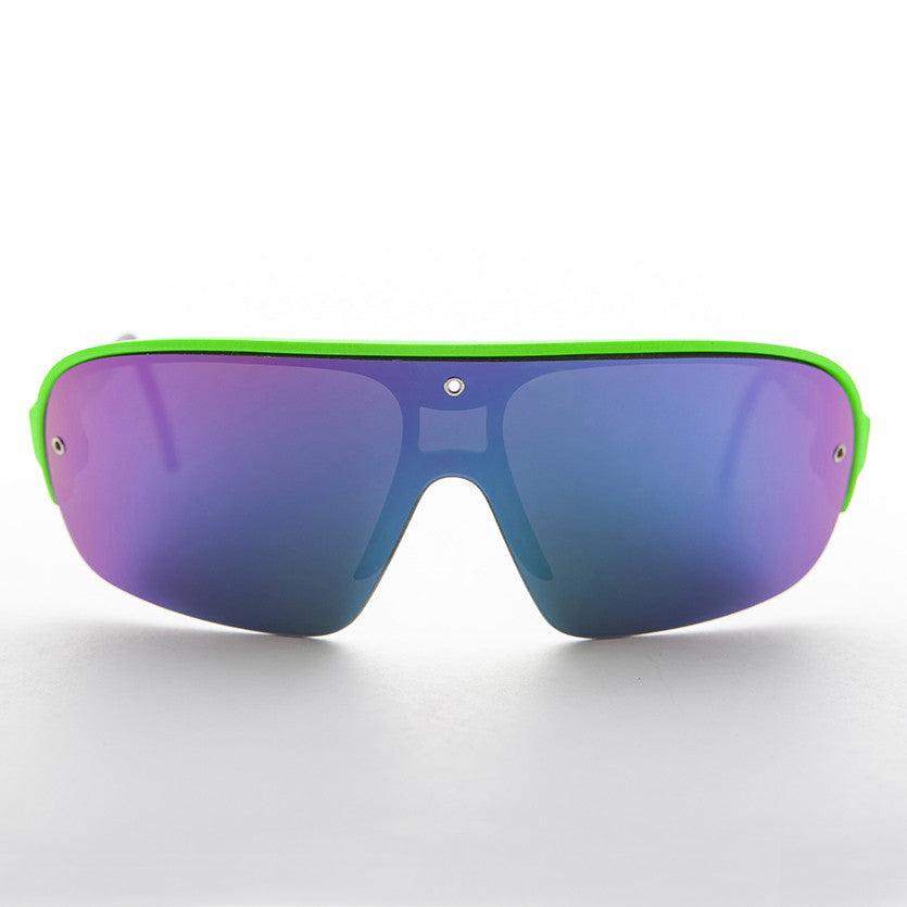 80's neon sporty shield warp vintage sunglass with mirror lens