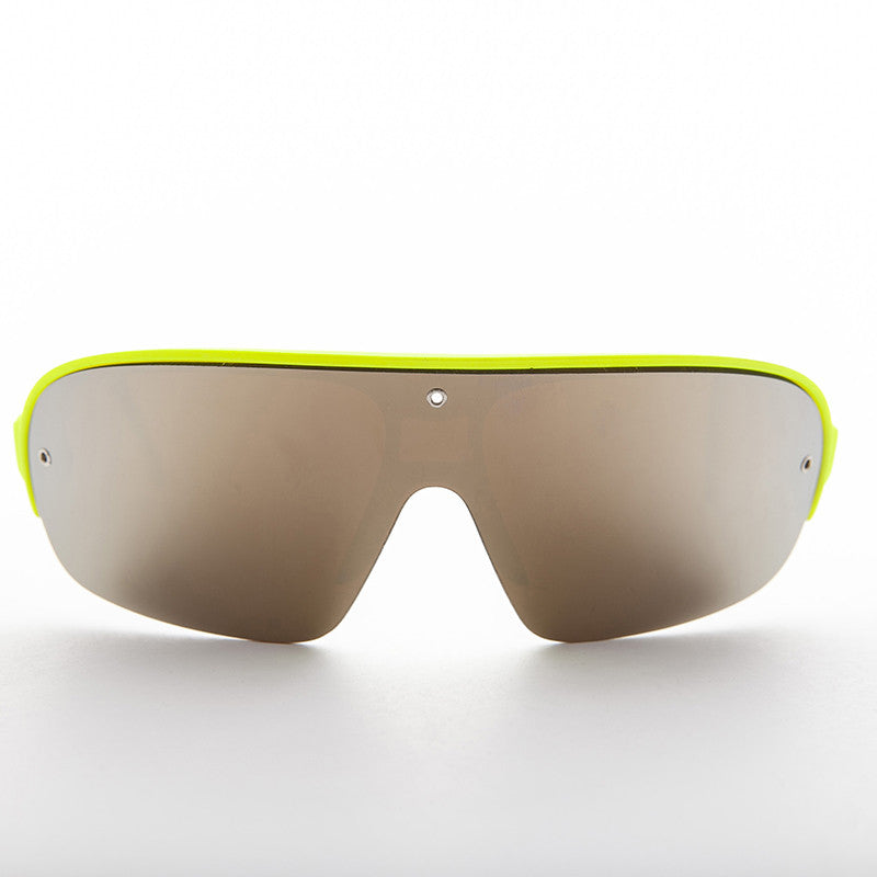80's neon sporty shield warp vintage sunglass with mirror lens