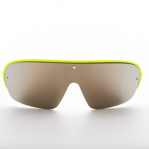80's neon sporty shield warp vintage sunglass with mirror lens