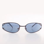 Load image into Gallery viewer, oval blue lens y2k wrap around sunglasses

