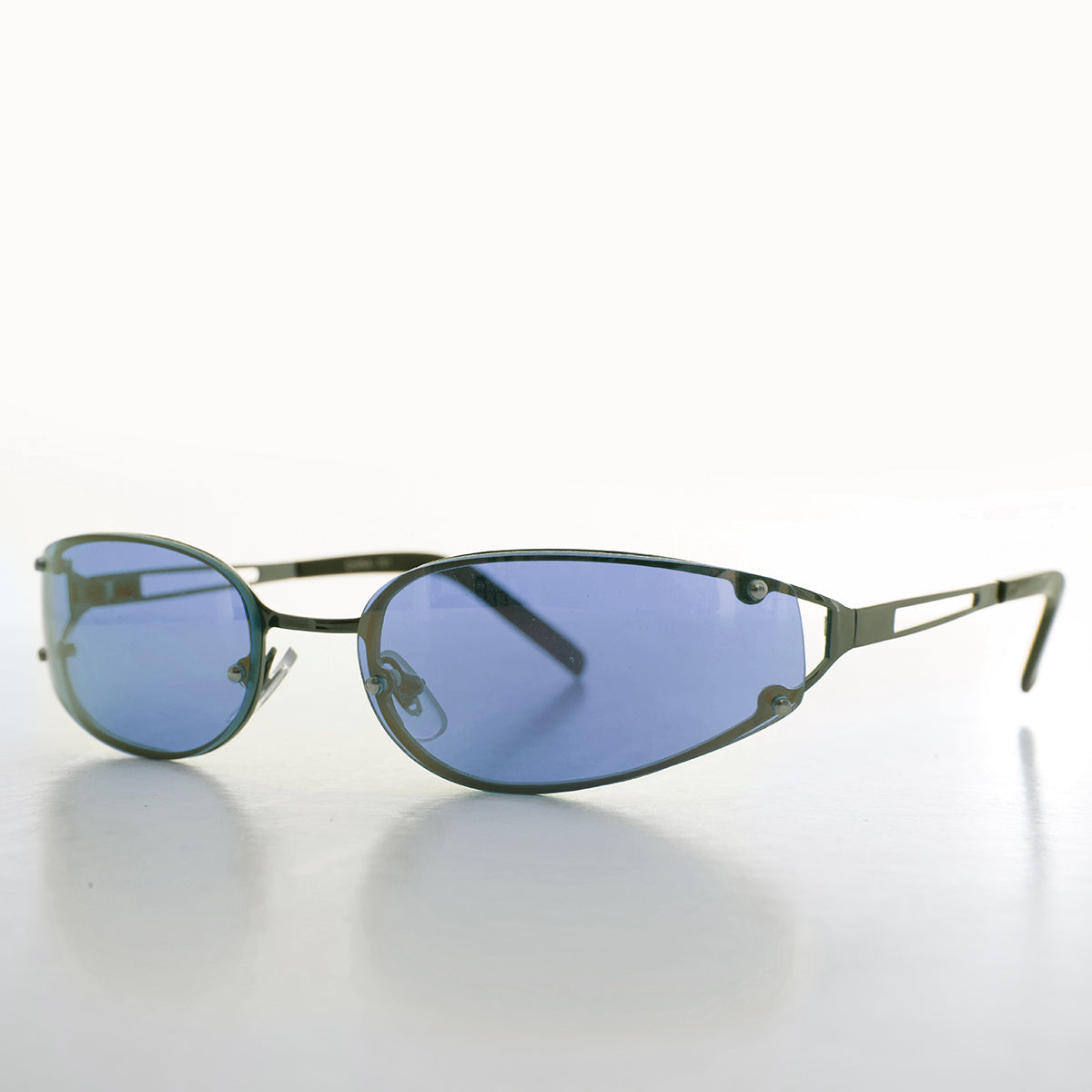 oval blue lens y2k wrap around sunglasses