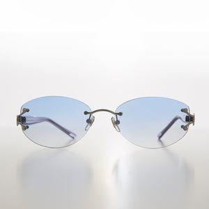 blue rimless oval vintage sunglasses