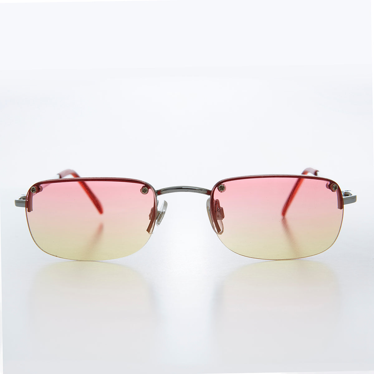Rimless 90s Rectangle Sunglass with Two Color Lens