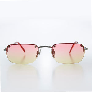 Rimless 90s Rectangle Sunglass with Two Color Lens