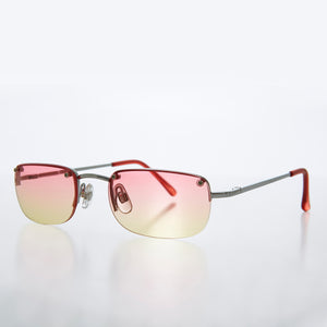 Rimless 90s Rectangle Sunglass with Two Color Lens