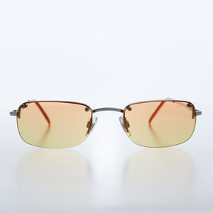 Rimless 90s Rectangle Sunglass with Two Color Lens