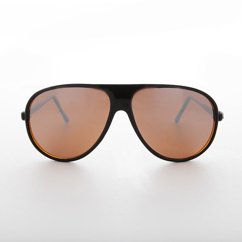 black vintage aviator with blue blocker lens