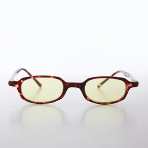 Micro Rectangle Tortoiseshell Sunglasses with Tinted Lenses 