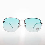 Load image into Gallery viewer, green y2k rimless sunglasses with rhinestone heart
