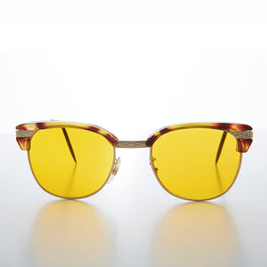 Yellow Amber Tinted Lens Classic Browline Vintage Sunglass