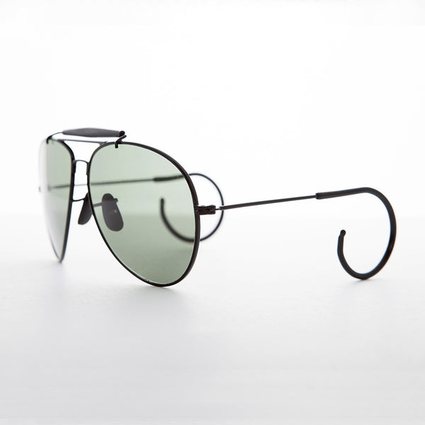 Sunglass Museum Vintage Aviator Sunglass with Cable Temples and Glass Lens - Wolfman - 58mm / Gold Frame / Black Temples