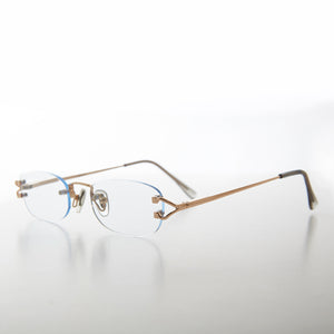 blue rimless reading glasses