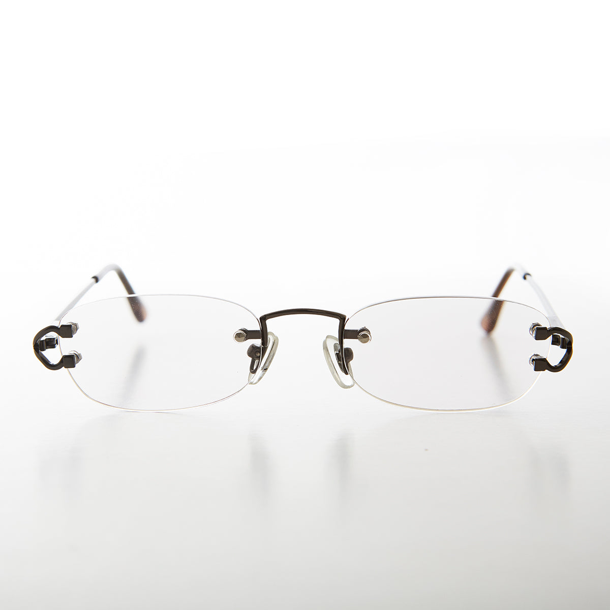 gray rimless reading glasses