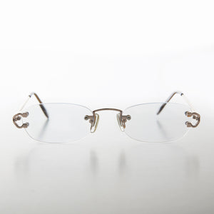 rimless blue lens reading glasses